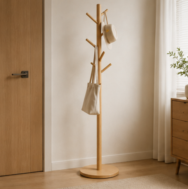 Nordic-Style Solid Wood Floor-Standing Coat Rack