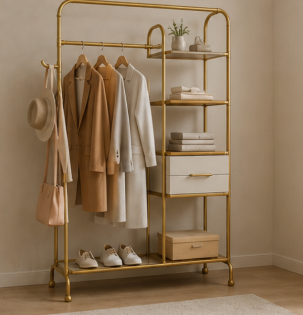 Light Luxury Metal Multi-Tier Coat & Storage Rack